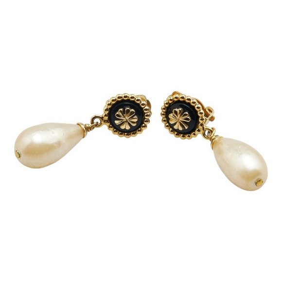 CHANEL Vintage Gold Pearl Love Earrings - Picture 1 of 6